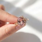 3 Carat Soft Pink Morganite Diamond Ring | Oval Morganite Half Halo Ring | 14K Yellow Gold Blush Pink Engagement Ring by Mirae Jewelry