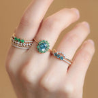 Blue Zircon and Emerald Halo Gemstone Ring | 3 Carat Natural Gemstone Statement Ring | 14K Yellow Gold Cocktail Ring By Mirae Jewelry