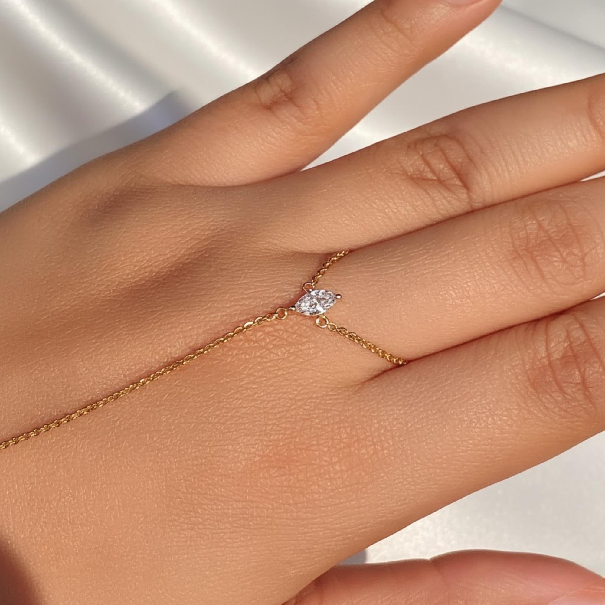 14K Solid Gold Diamond Slave Bracelet / Solid Gold Chain Gold Ring Bracelet / Hand Ring Gold Handle Bracelet / Two Sided Diamond Bracelet