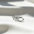 3 Carat Emerald Cut Lab Created Diamond Hidden Halo Engagement Ring / Double Claw Prong Set / White Gold Unique Proposal Ring Gift For Her