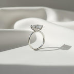 3 Carat Emerald Cut Lab Created Diamond Hidden Halo Engagement Ring / Double Claw Prong Set / White Gold Unique Proposal Ring Gift For Her