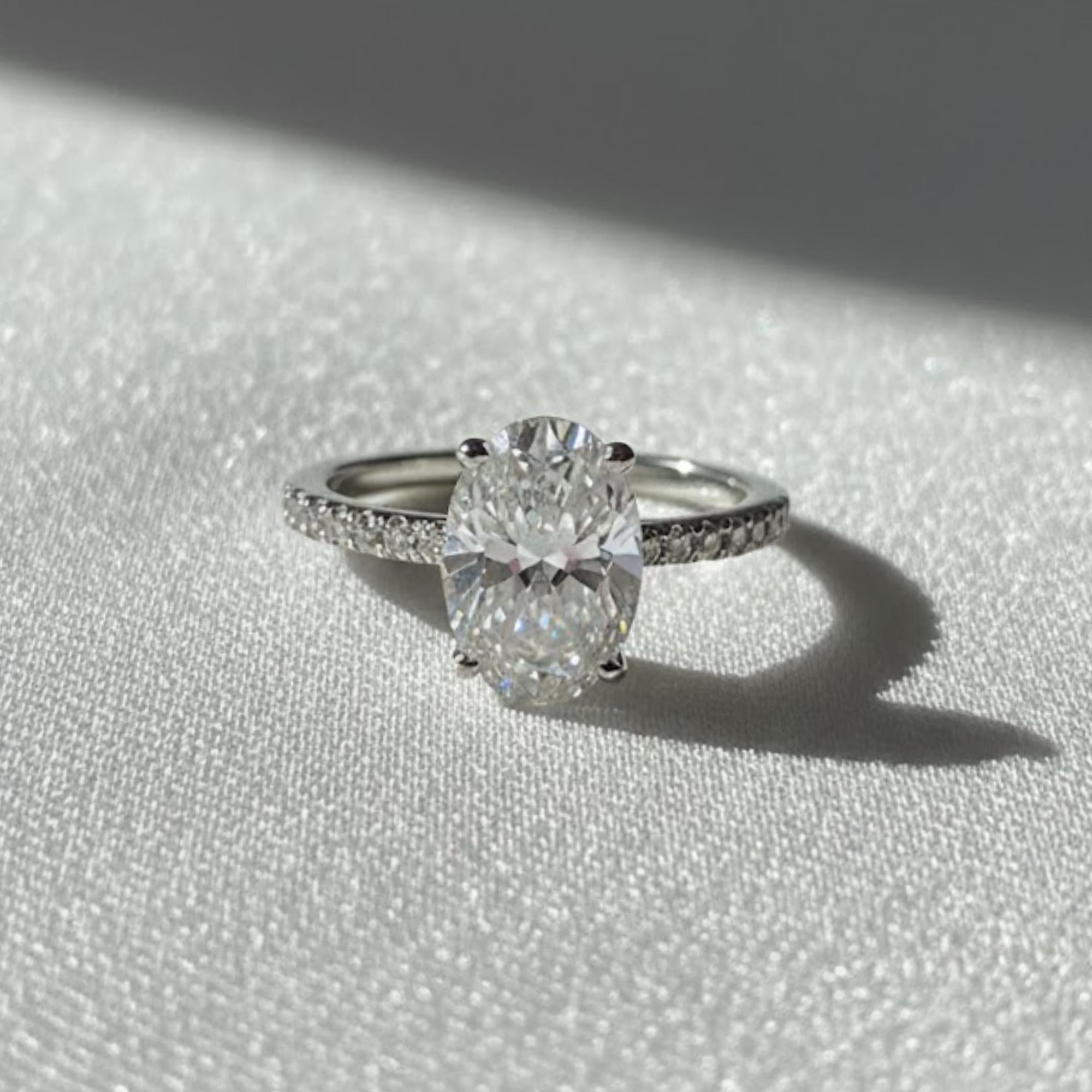 2.25 Ct Oval Lab Grown Diamond Engagement Ring - Hidden Halo, F Color VS+, IGI Certified, 14K 18K Gold By Mirae Jewelry