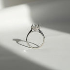 4 Carat Oval F VS Lab Grown Diamond 360 Hidden Halo Engagement Ring / 14k White Gold Elongated Oval High Set Cathedral Ring / 2MM D Shape