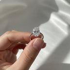 Hidden Halo 3 Carat Oval F VS Lab Diamond Engagement Ring / 14k Gold Thin Proposal Ring / Dainty Lab Diamond Ring / 18k Gold Minimal Ring