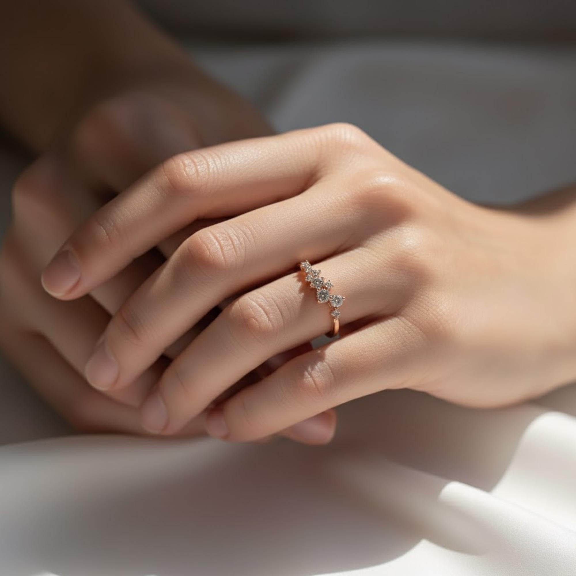 Salt and Pepper Diamond Cluster Ring | 14K Solid Gold Unique Grey Included Diamond Ring | Natural Raw Diamond Band By Mirae Jewelry