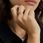 Open Diamond Band Ring | Bezel Set Lab Grown Diamond Stackable Ring | 14K Gold Curved Minimalist Crossover Ring by Mirae Jewelry