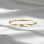 Diamond Hamsa Hand Bracelet in 14k Rose Gold, Hamsa Bracelet, Diamond Bangle, Stackable Bangle, Premium Yellow White, Flexible Bangle Gift