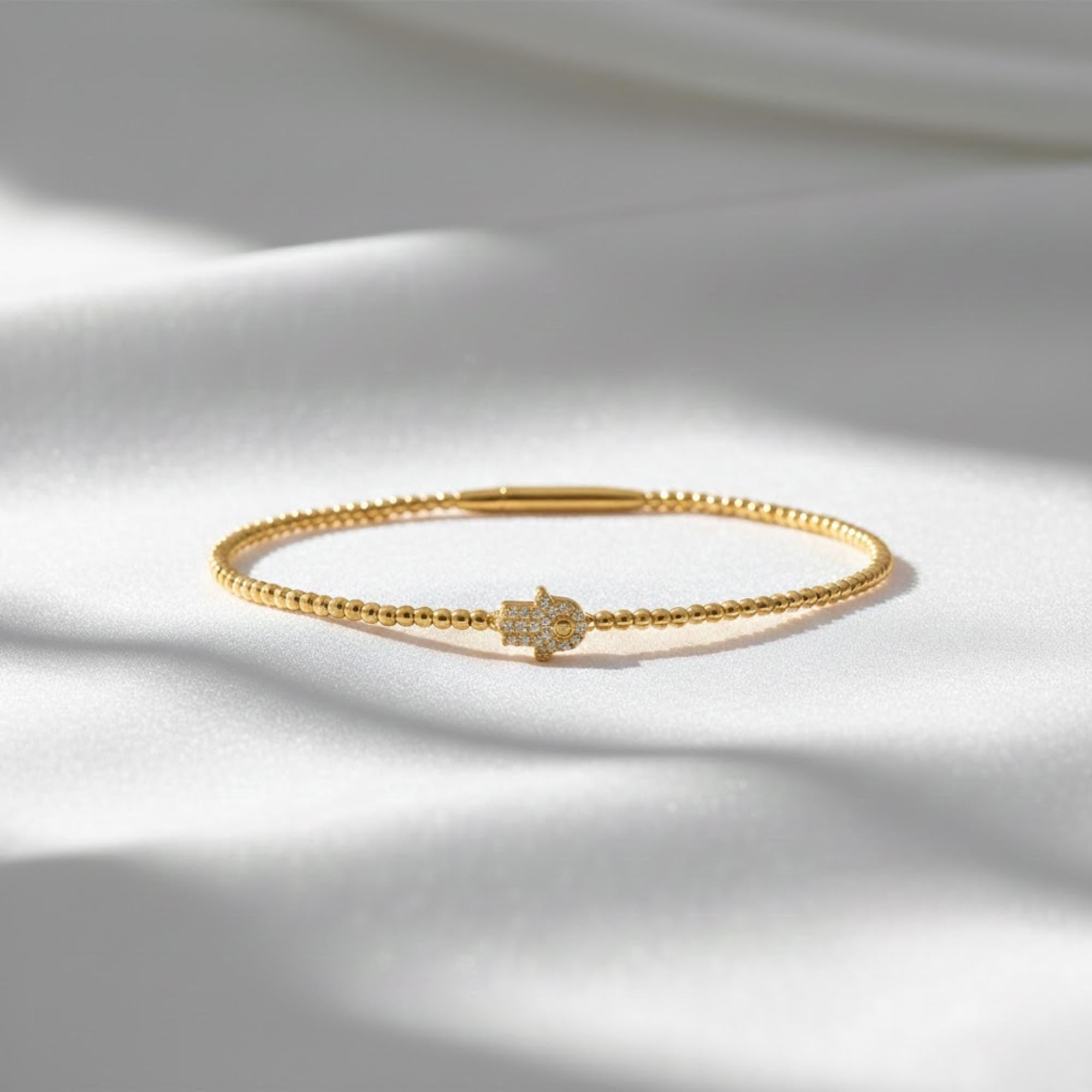 Diamond Hamsa Hand Bracelet in 14k Rose Gold, Hamsa Bracelet, Diamond Bangle, Stackable Bangle, Premium Yellow White, Flexible Bangle Gift