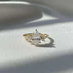 UNIQUE Pear 2.6 Carat Total IGI Certified F Color VS2 Clarity Lab Grown Diamond Engagement Ring, Side Marquise Cut Diamonds 14k Gold