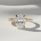 3 Carat Oval Lab Grown Diamond Engagement Ring with Hidden Halo, IGI Certified F Color VS2 Clarity, 14k Gold Wedding Band By Mirae Jewelry