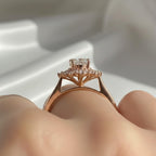 Vintage Oval Lab Grown Diamond Engagement Ring in 14K Rose Gold with Diamond Halo, Milgrain Detailing, Proposal, Anniversary, Heirloom Style