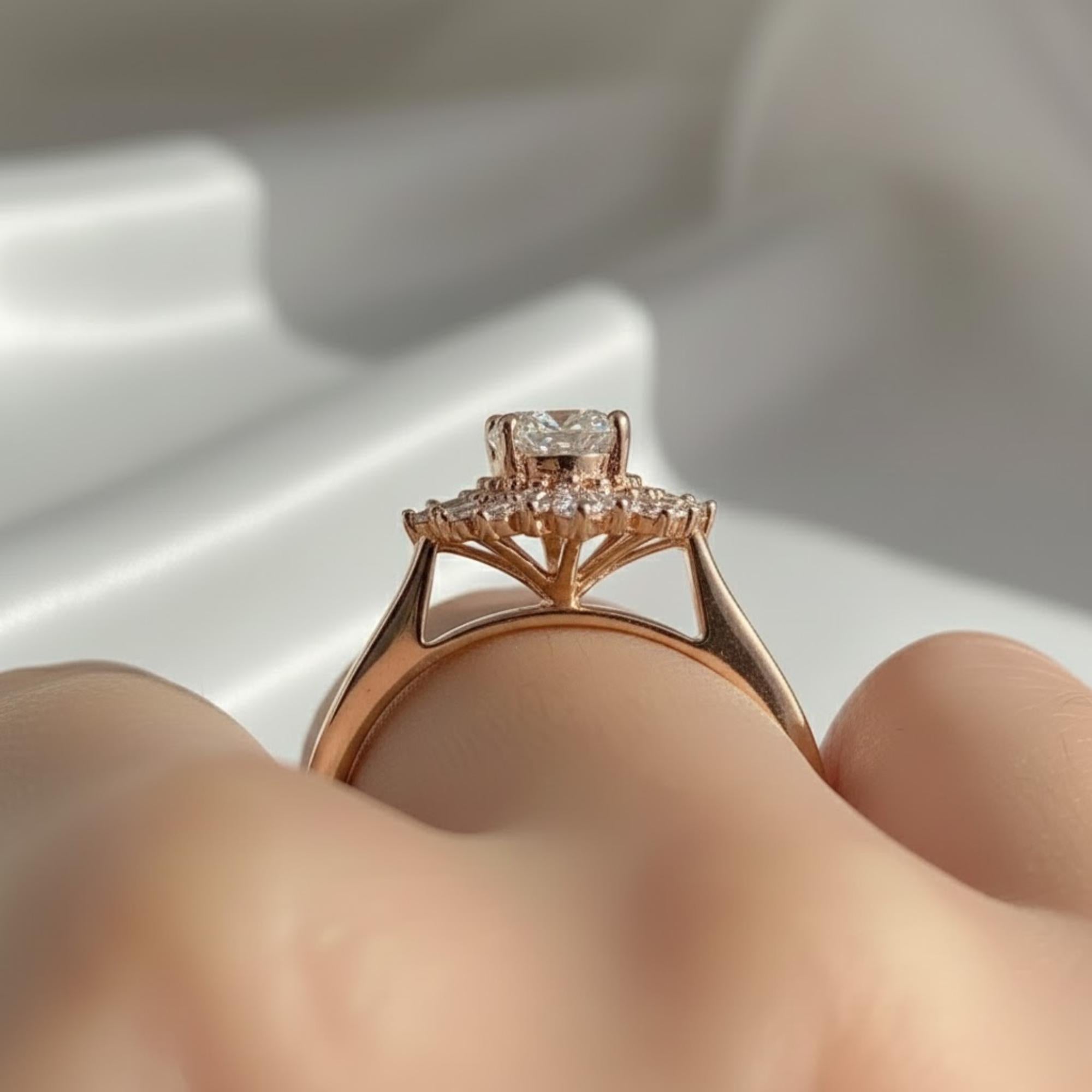 Vintage Oval Lab Grown Diamond Engagement Ring in 14K Rose Gold with Diamond Halo, Milgrain Detailing, Proposal, Anniversary, Heirloom Style