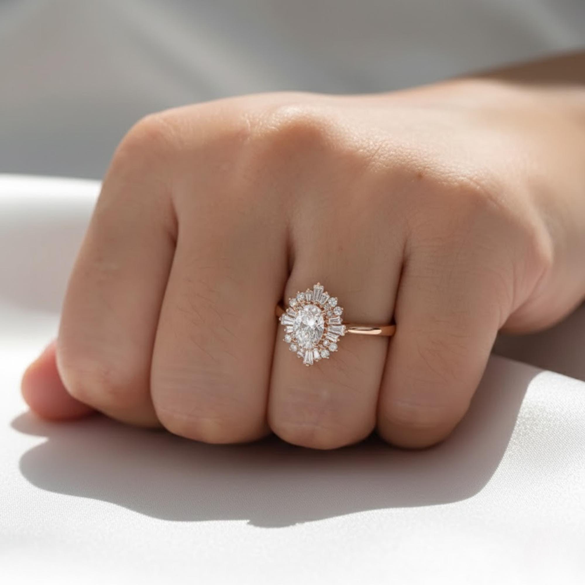 Vintage Oval Lab Grown Diamond Engagement Ring in 14K Rose Gold with Diamond Halo, Milgrain Detailing, Proposal, Anniversary, Heirloom Style