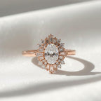 Vintage Oval Lab Grown Diamond Engagement Ring in 14K Rose Gold with Diamond Halo, Milgrain Detailing, Proposal, Anniversary, Heirloom Style