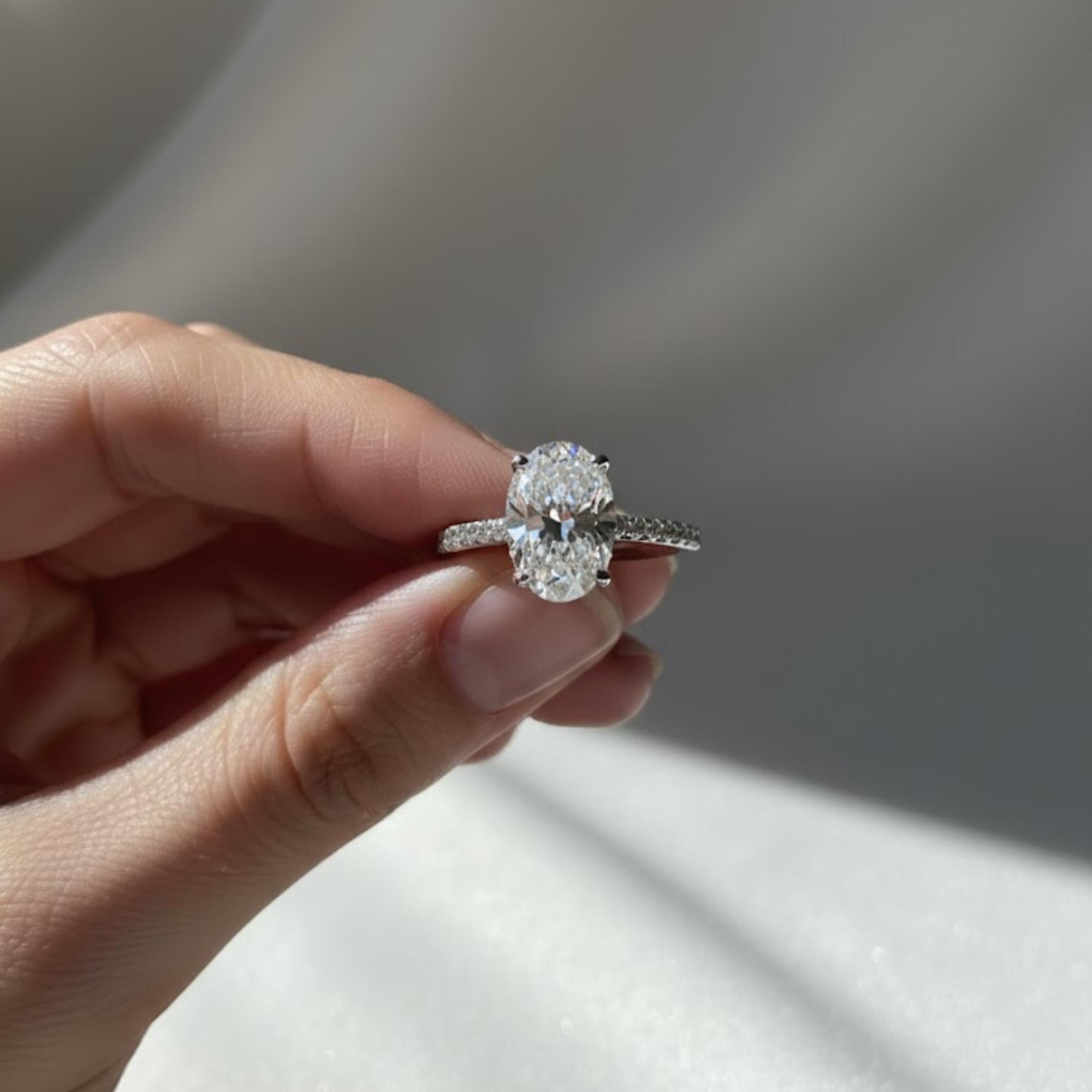 2.25 Ct Oval Lab Grown Diamond Engagement Ring - Hidden Halo, F Color VS+, IGI Certified, 14K 18K Gold By Mirae Jewelry