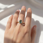 Teal Green Moissanite Ring Oval Cut – 14K Gold Bezel Engagement Ring, Unique Promise Ring, Boho Unisex Jewelry
