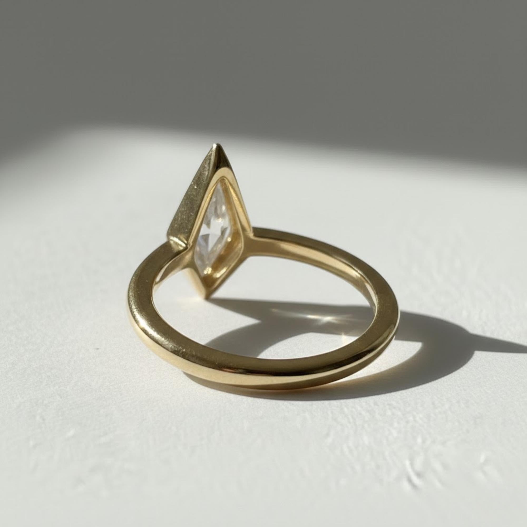 2 Carat Kite Cut Lab Grown Diamond Ring | Bezel Set Solitaire Ring | Low Profile 14K Gold Modern Engagement Ring By Mirae Jewelry