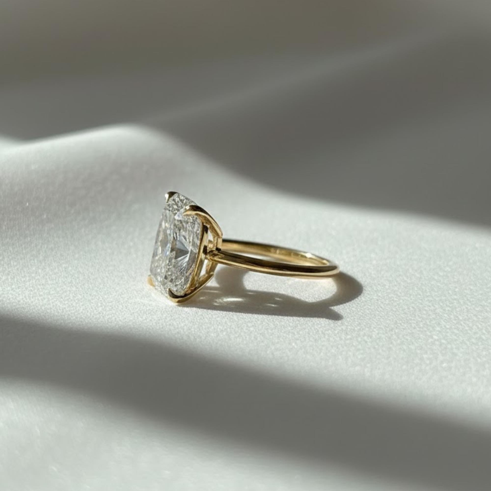 Huge 7 Carat Elongated Cushion Lab Grown CVD Diamond Solitaire Ring / 18k Yellow Gold Claw Prong Engagement Ring / VS1 F IGI Certified