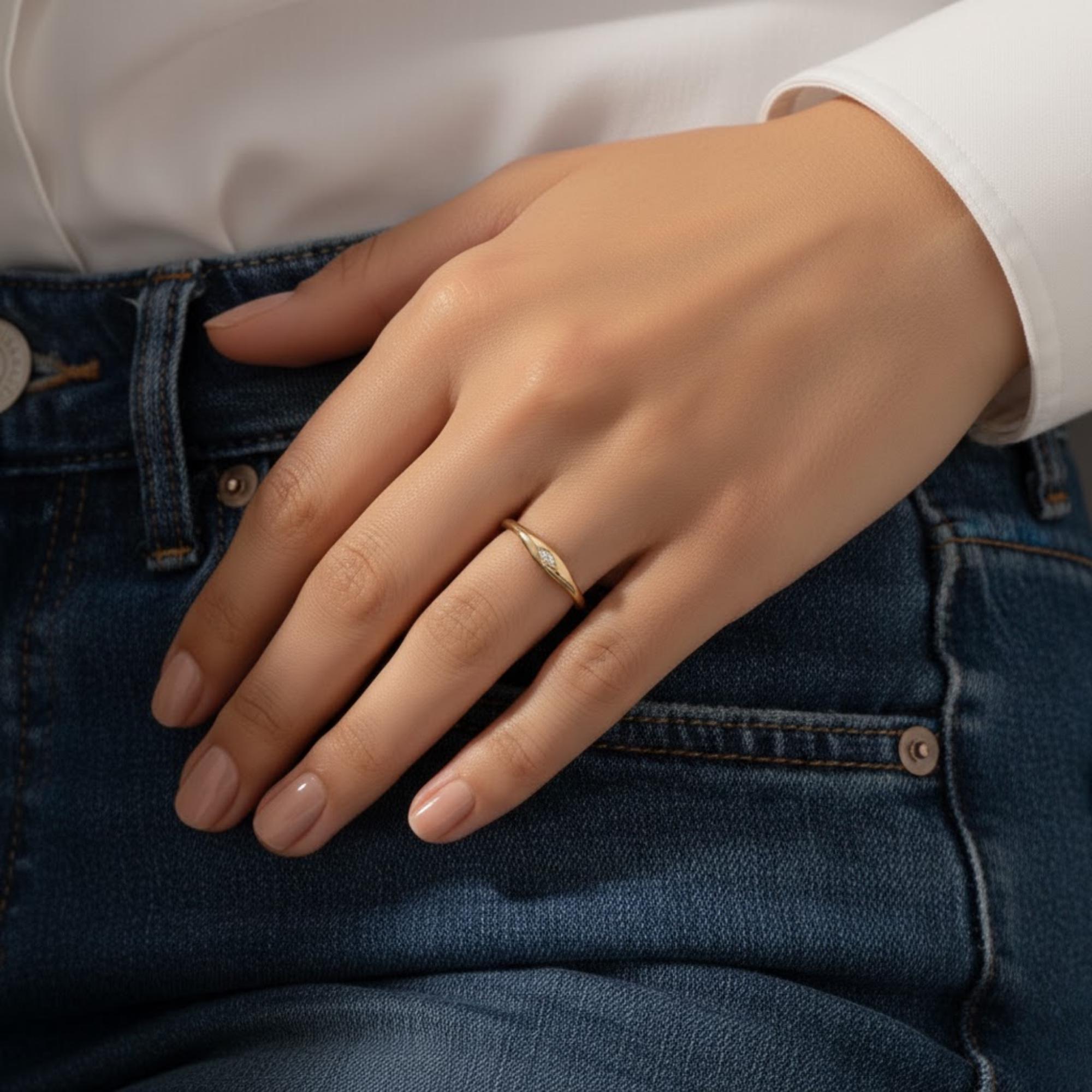 14K Gold Marquise Lab Diamond Signet Ring | Minimalist Pinky Ring