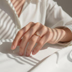 14K Gold Sunburst Lab Diamond Nesting Ring | Curved Wedding Band