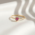 14k Solid Gold Ruby Heart Ring • Dainty Bezel Pinky Ring for Women • Romantic Fine Jewelry Gift • Birthday or Valentine’s Day Ring for Her
