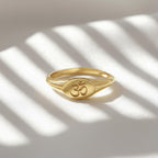 Solid Gold Om Signet Ring, 14k Engraved Symbol Ring, Pinky Band Women 10K 18K