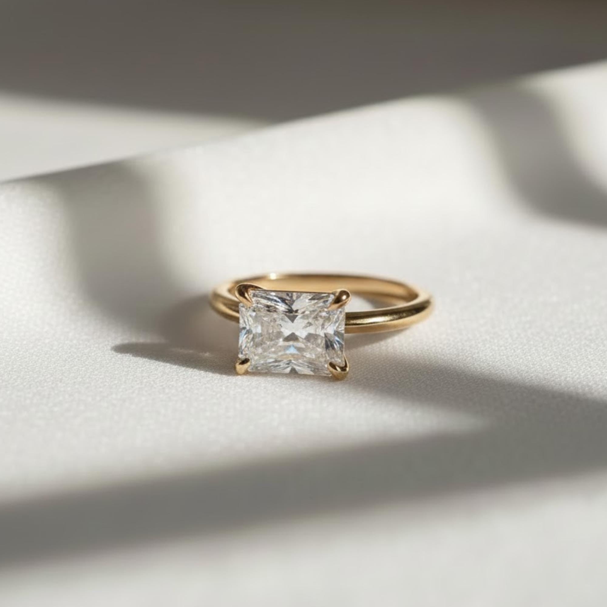 2 CT Radiant Cut Diamond Solitaire Ring | 14K Yellow Gold Engagement Ring | Unique Promise Ring for Women