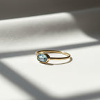 14K Gold Oval Blue Topaz December Birthstone Ring
