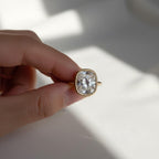 4 CT Excellent Cushion Cut Diamond Ring / Bezel Setting Solitaire Lab Grown Diamond Ring / 14K Yellow Gold Wedding Bezel Engagement Ring
