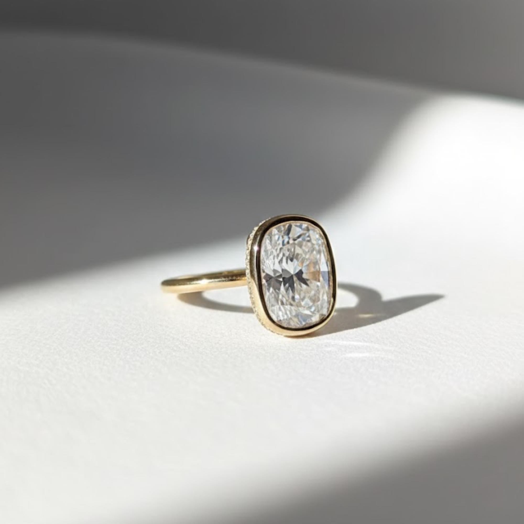 4 CT Excellent Cushion Cut Diamond Ring / Bezel Setting Solitaire Lab Grown Diamond Ring / 14K Yellow Gold Wedding Bezel Engagement Ring