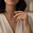 Toi et Moi Lab Grown Diamond Necklace, 14K Gold 1.55 ctw Round & Pear Cut Diamond Necklace, Unique Lab Grown Diamond Pendant, Birthday Gift
