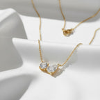 Toi et Moi Lab Grown Diamond Necklace, 14K Gold 1.55 ctw Round & Pear Cut Diamond Necklace, Unique Lab Grown Diamond Pendant, Birthday Gift