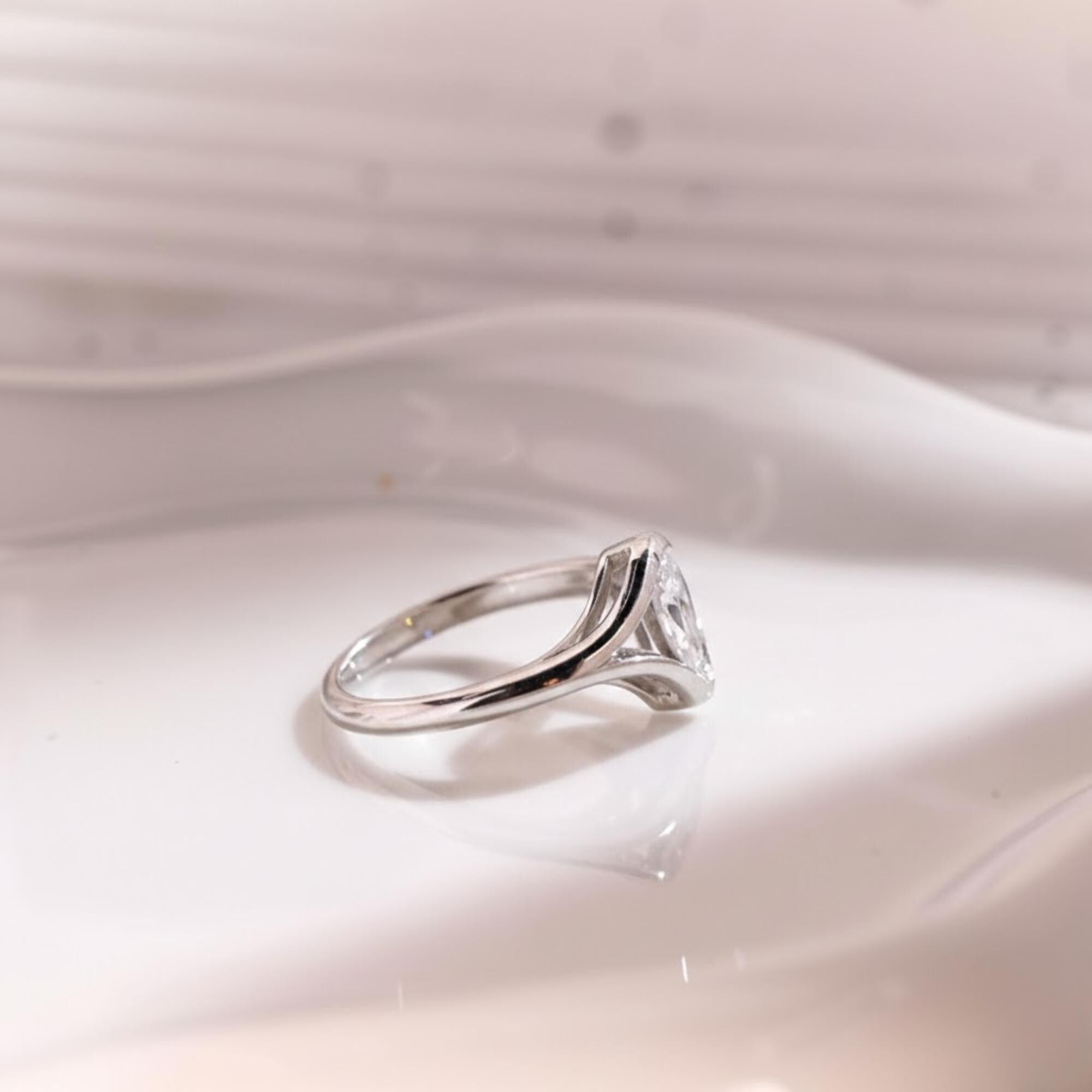 Split Shank Pear Moissanite Ring | Teardrop Solitaire Engagement Ring | Solid Gold Promise Ring