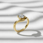 Round Diamond Solitaire Ring | 1 Carat Lab Grown Diamond Curved Engagement Ring | 14K Yellow Gold Ring