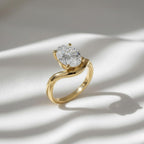 IGI Certified 2 Carat Oval Diamond Curved Ring | 9x7mm Lab Grown Diamond Engagement Ring | 14K Yellow Gold Ring