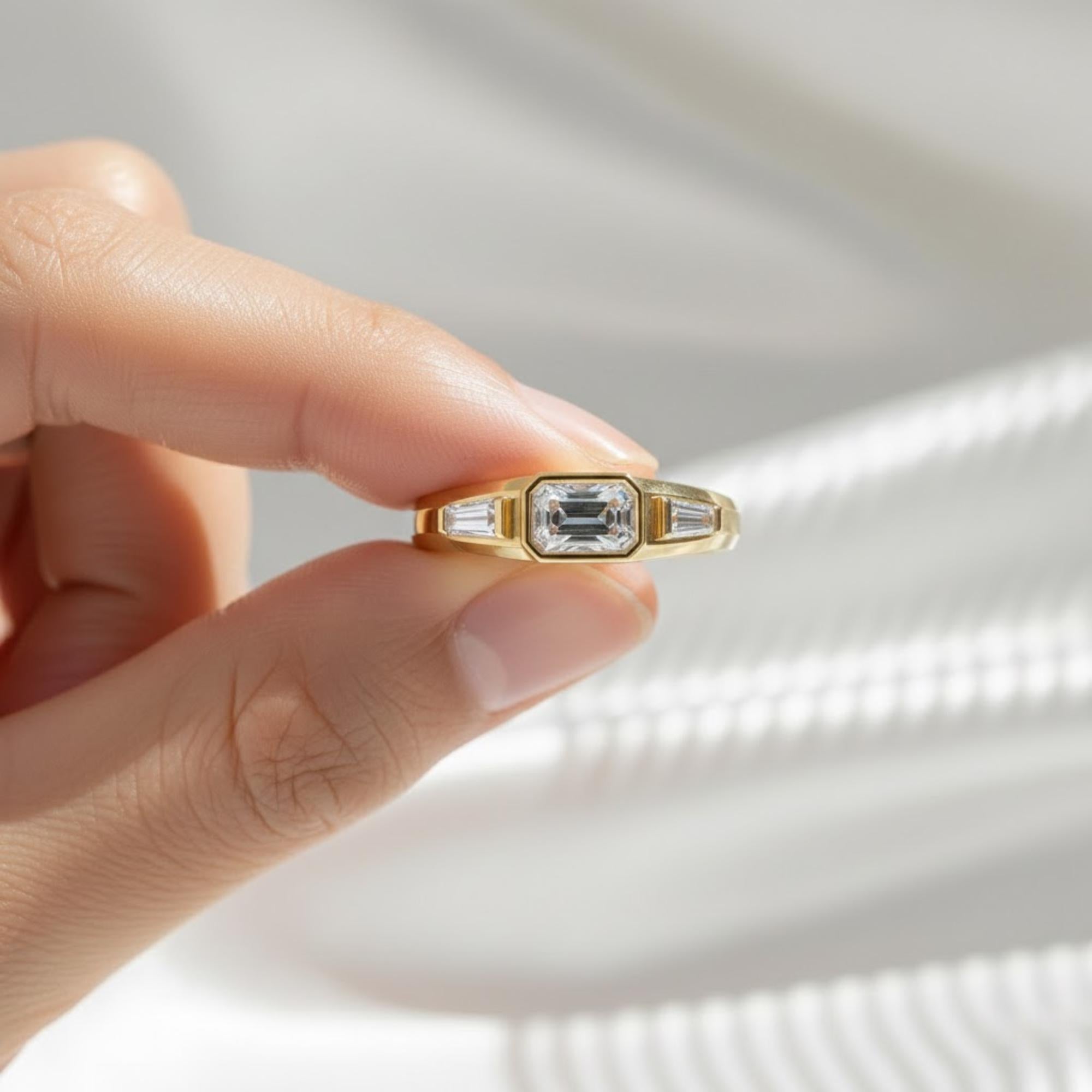 1 Carat Three Stone Emerald Diamond Band | IGI Certified 7/8 CTW Lab Grown Diamond Ring | 14K Yellow Gold