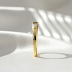 Three Stone Moissanite Band | 0.90 CTW Emerald Cut Moissanite Ring | 14K Yellow Gold Bezel Ring