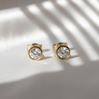 1 Carat Round Brilliant Cut Diamond Bezel Set Stud Earrings