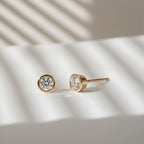 1 Carat Round Brilliant Cut Diamond Bezel Set Stud Earrings