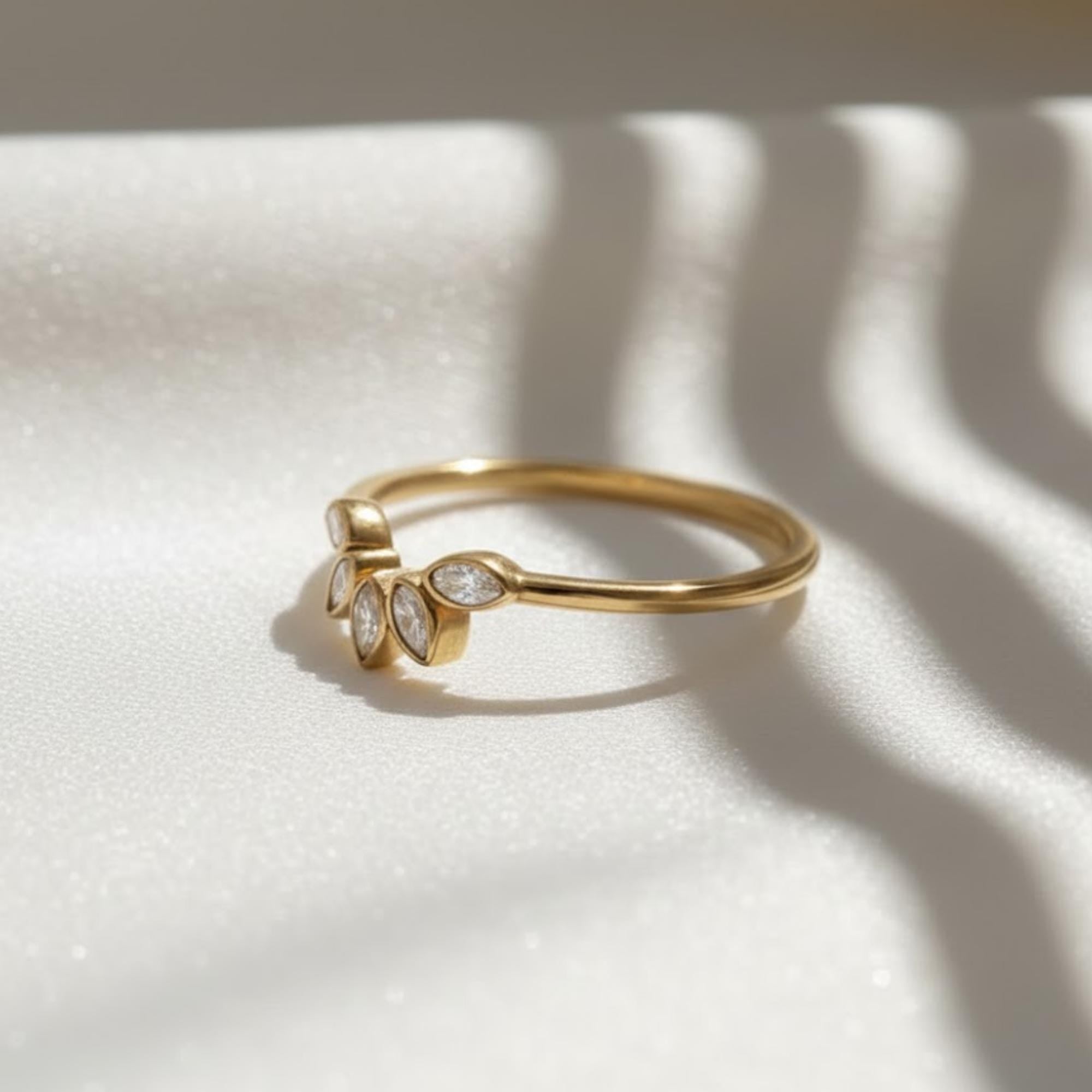 Sunburst Diamond Nesting Ring | Curved Marquise Cluster Band | 14K Gold Wedding Ring