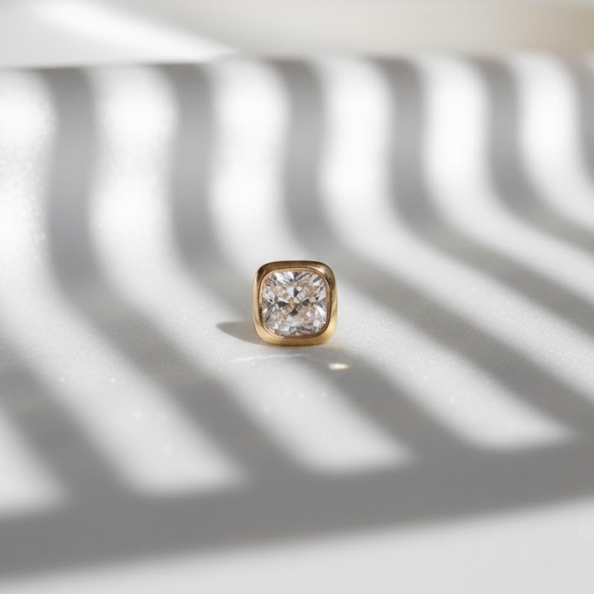 Single Cushion Moissanite Stud | 0.50 Carat Square Stud Earring | 10K Gold Bezel Earring