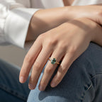 Teal Green Moissanite Ring Oval Cut – 14K Gold Bezel Engagement Ring, Unique Promise Ring, Boho Unisex Jewelry