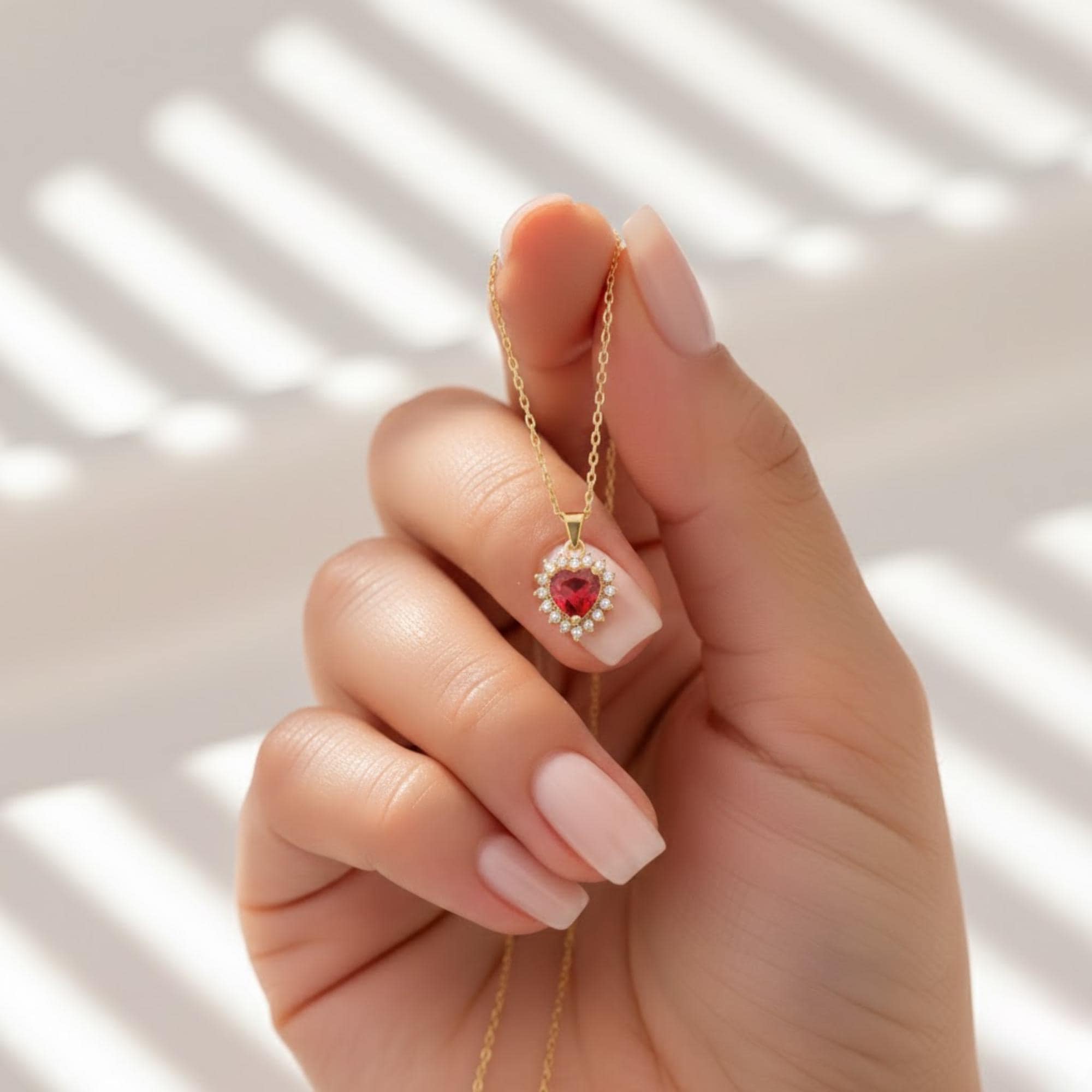 Garnet & Halo Diamond Heart Necklace | January Birthstone Jewelry | 14K Solid Gold Halo Diamond Pendant