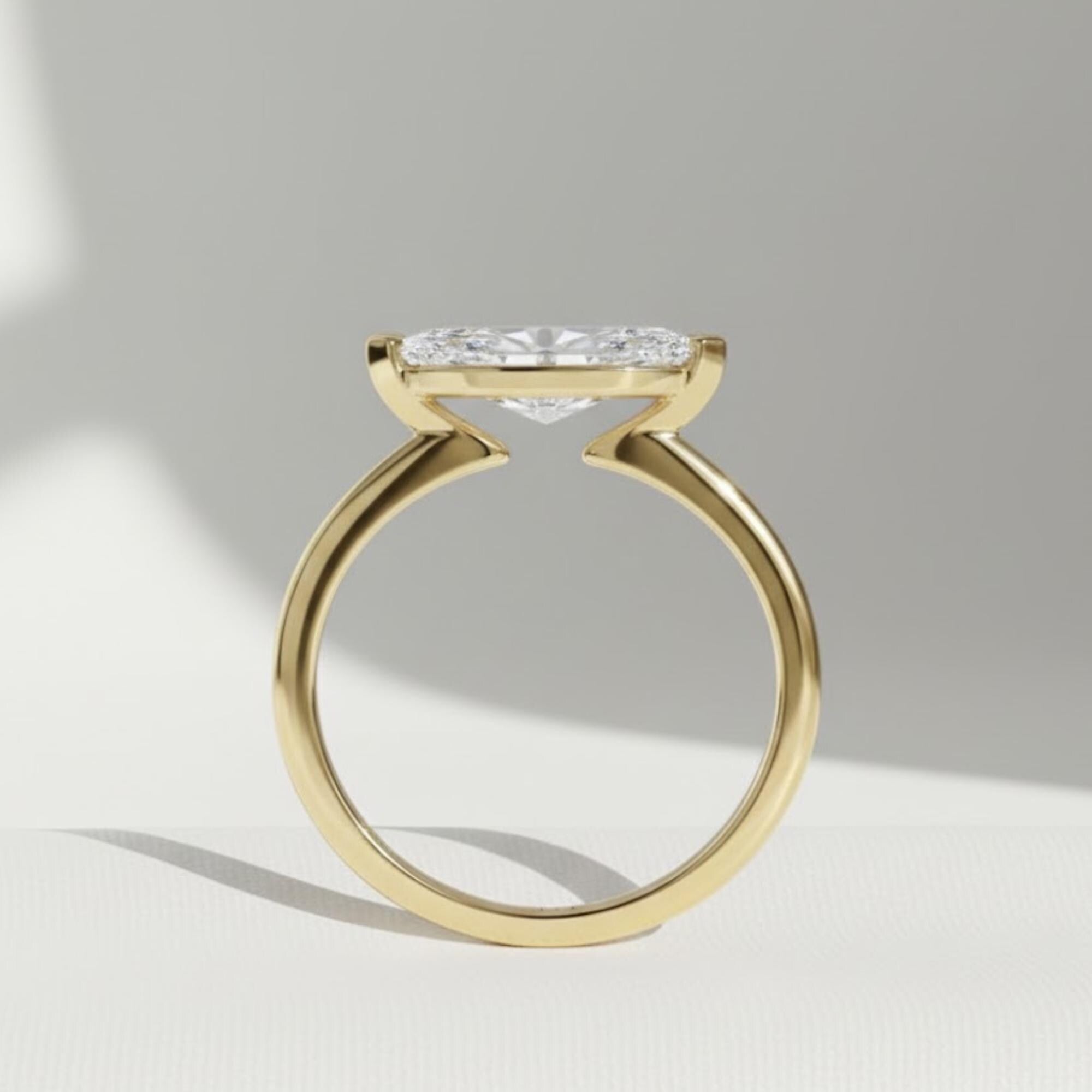 East West Marquise Diamond Ring | 2 Carat Lab Grown Solitaire | 14K Gold V Prong Engagement Ring By Mirae Jewelry