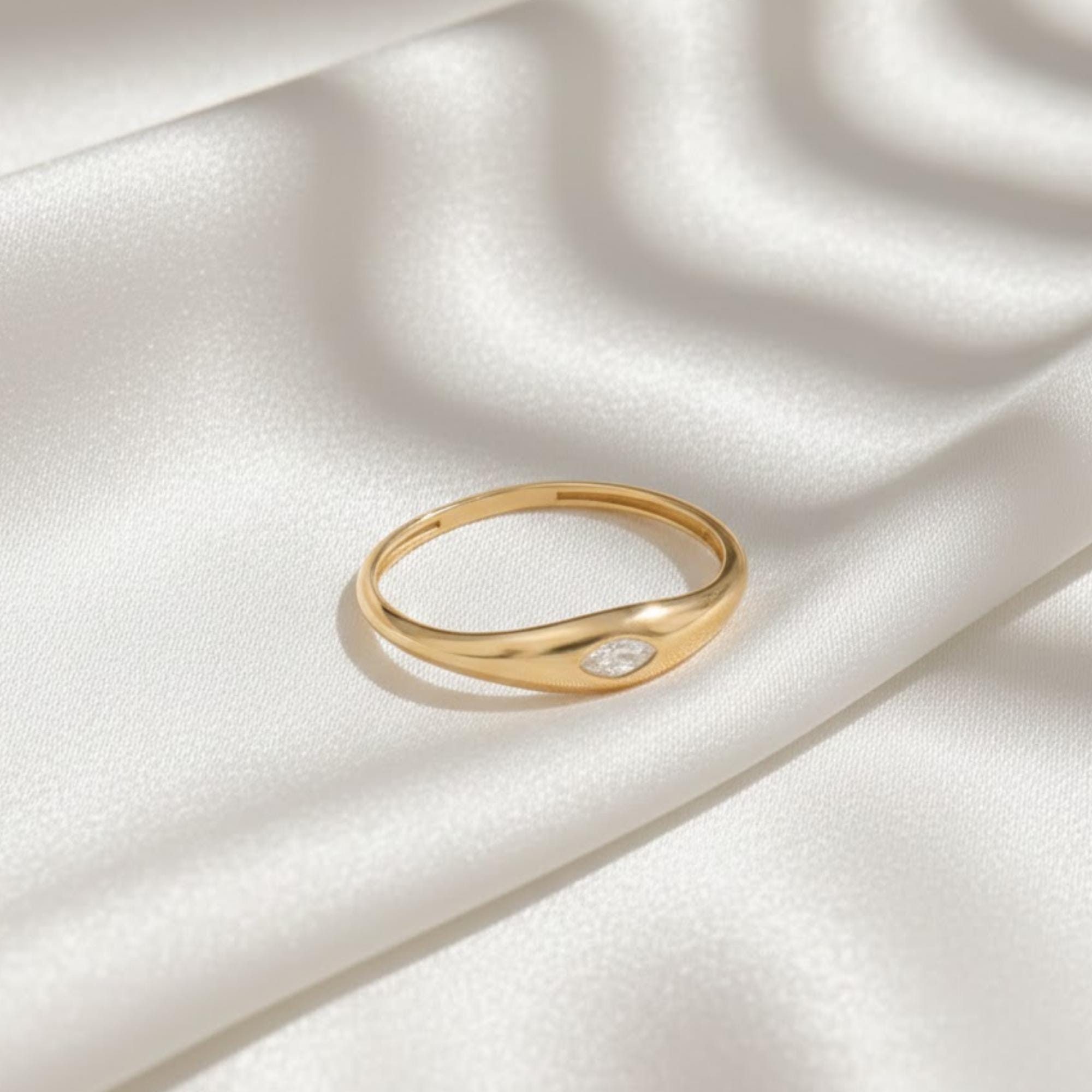 14K Gold Marquise Lab Diamond Signet Ring | Minimalist Pinky Ring