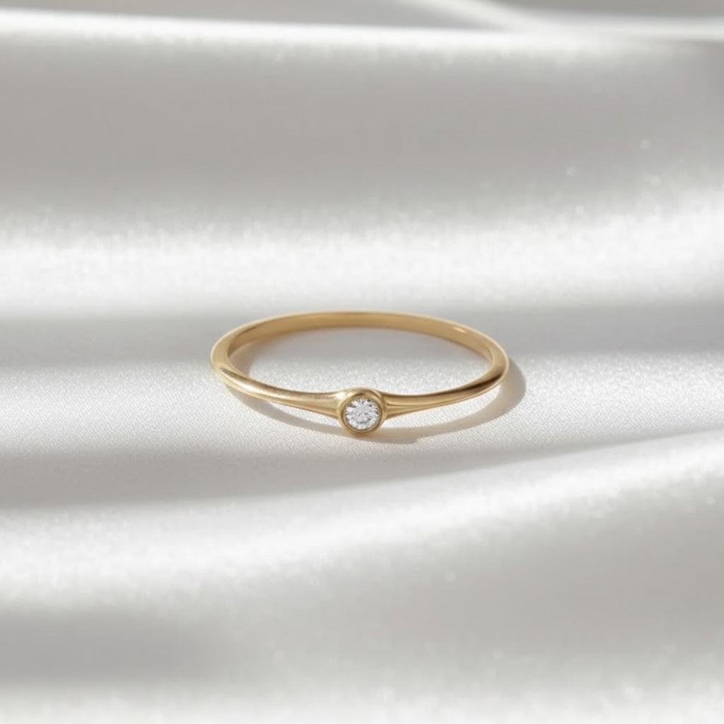 14k Gold Bezel Lab Diamond Ring – Minimalist Solitaire Promise Ring for Women, Stacking Jewelry
