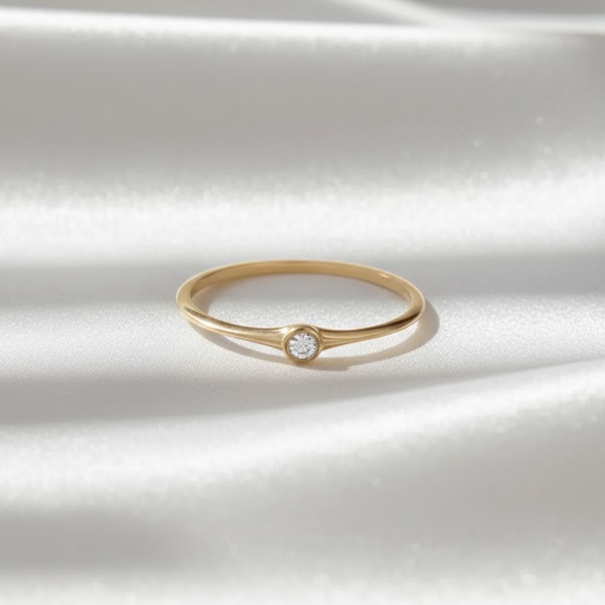 14k Gold Bezel Lab Diamond Ring – Minimalist Solitaire Promise Ring for Women, Stacking Jewelry