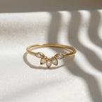 14K Gold Sunburst Lab Diamond Nesting Ring | Curved Wedding Band