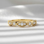 Art Deco Lab Diamond Wedding Band | 14K Gold Milgrain Stacking Ring