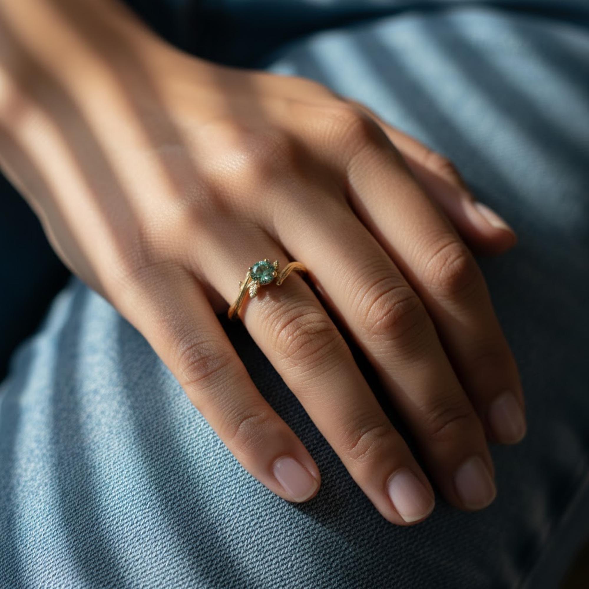 Blue Green Sapphire Engagement Ring | Sapphire Gemstone Solitaire | Ethical Birthstone 14K Gold Ring